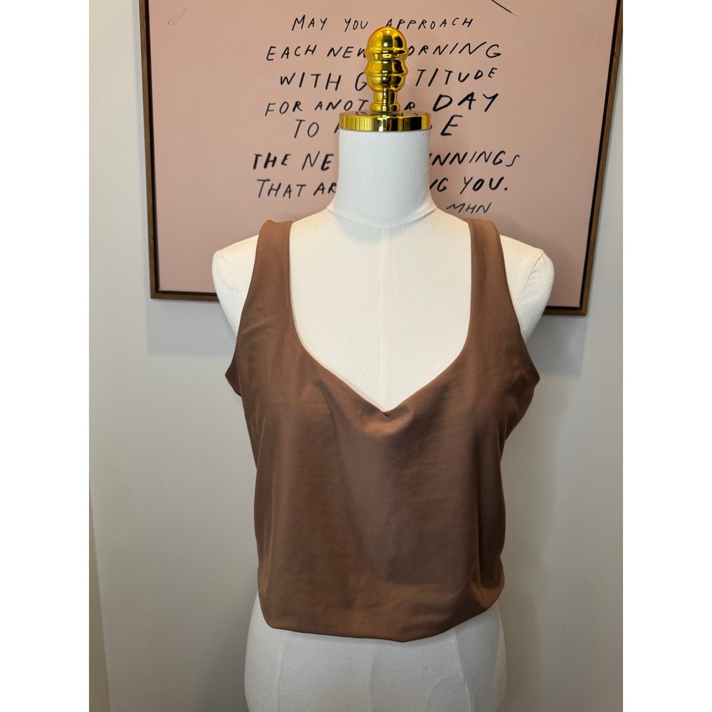 YPB Sculpt Tank XL Brown Seamless Crop Top Athleisure Stretch Workout Top